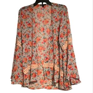 Expresso Floral Lacy Bell Sleeve With Open Front,  Medium